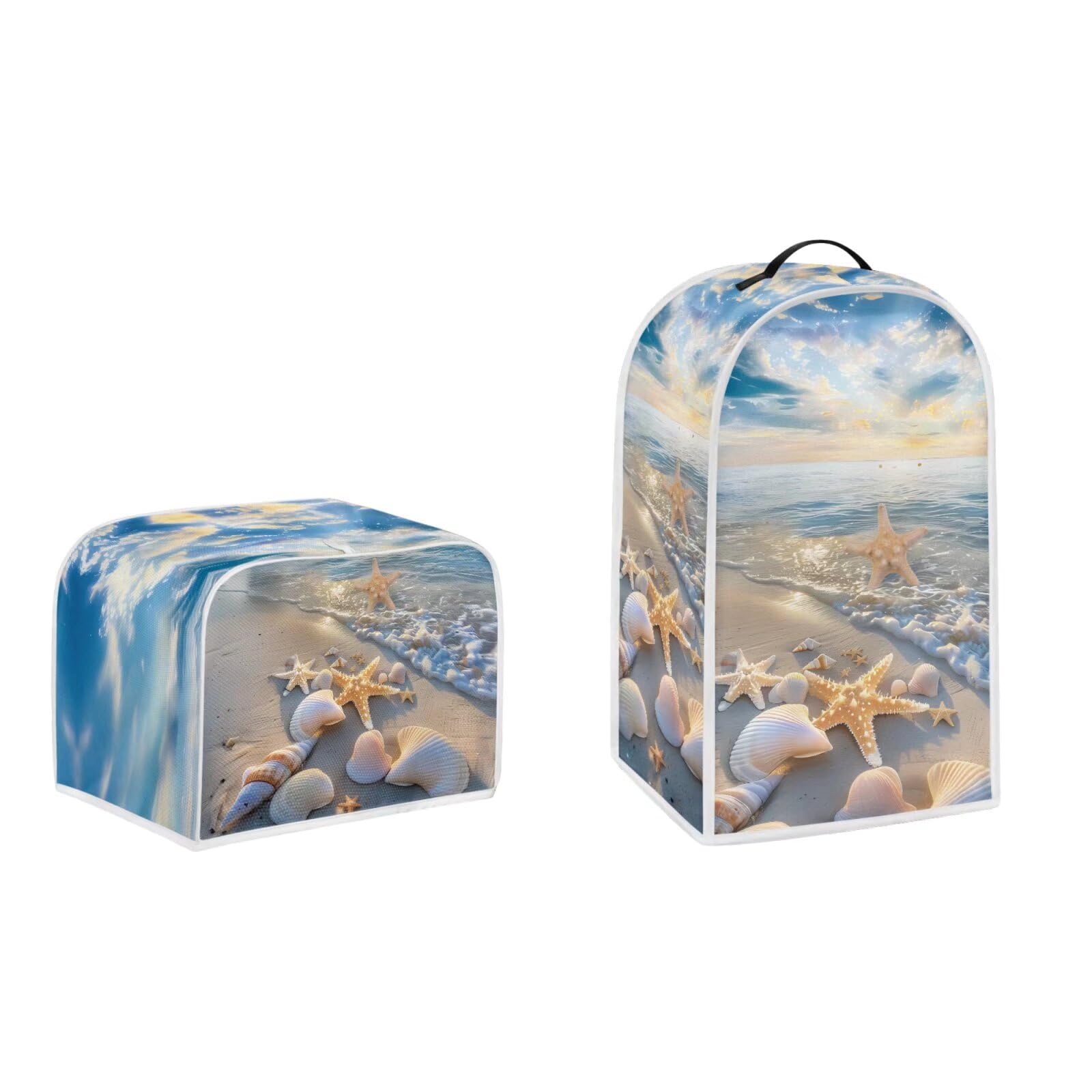 doginthehole Blender Cover and Toaster Cover 4 Slice Aesthetic Seaside Starfish Seashell Print Stand Mixer or Coffee Maker Appliance Cover Machine Washable Small Appliance Dust Cover Sets for Kitchen