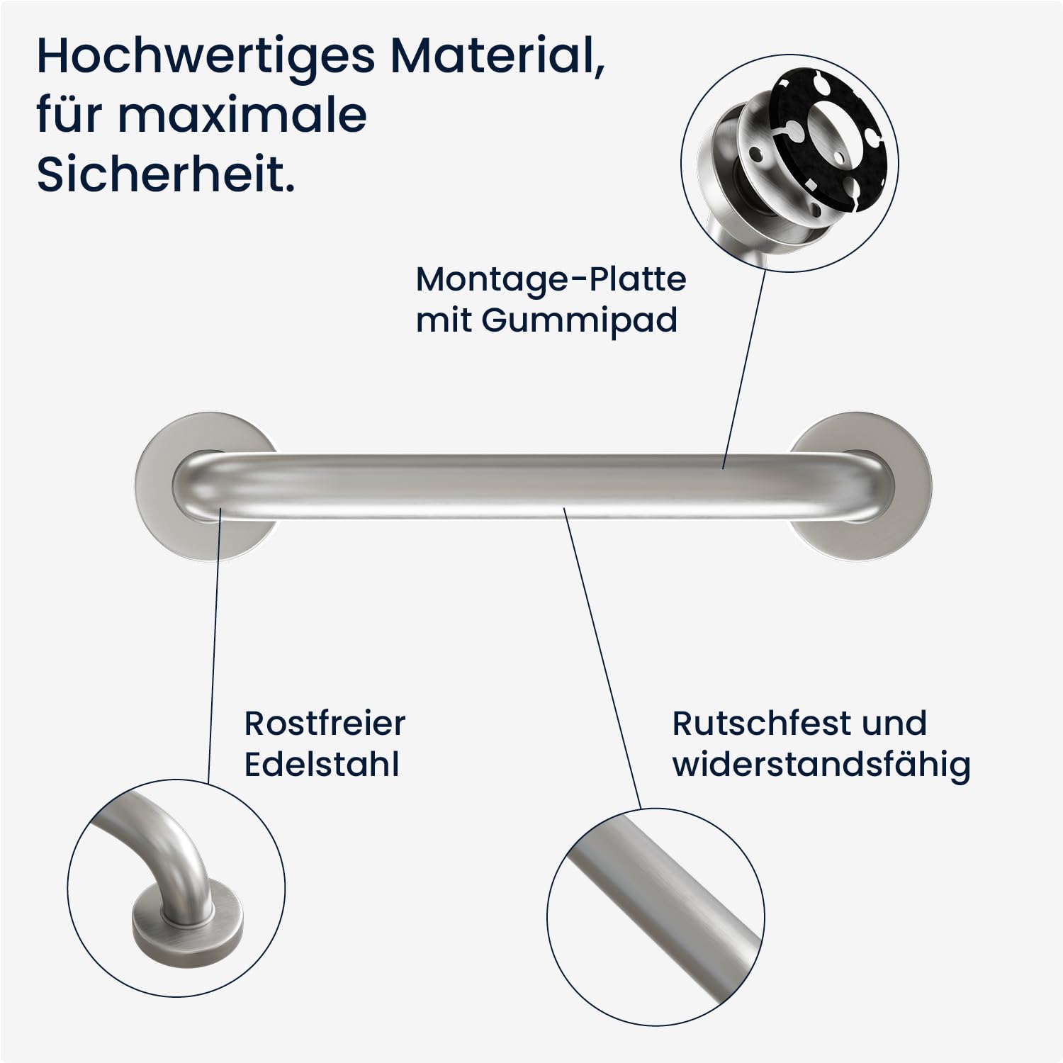 flexilife Wandgriff für Senioren, rutschfest & stabil, Badewannengriff Haltegriff Duschgriff für die Wand-Montage - Griffe für Dusche, Bad oder Badewanne (30 cm - Edelstahl)