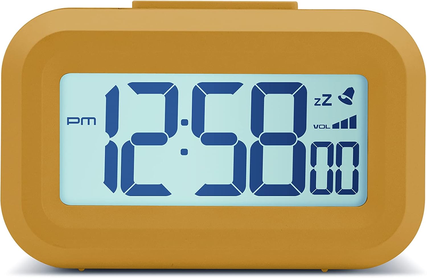 Tilbake view of Acctim Digital Bedside Mini Alarm Clock showing battery compartment and control buttons
