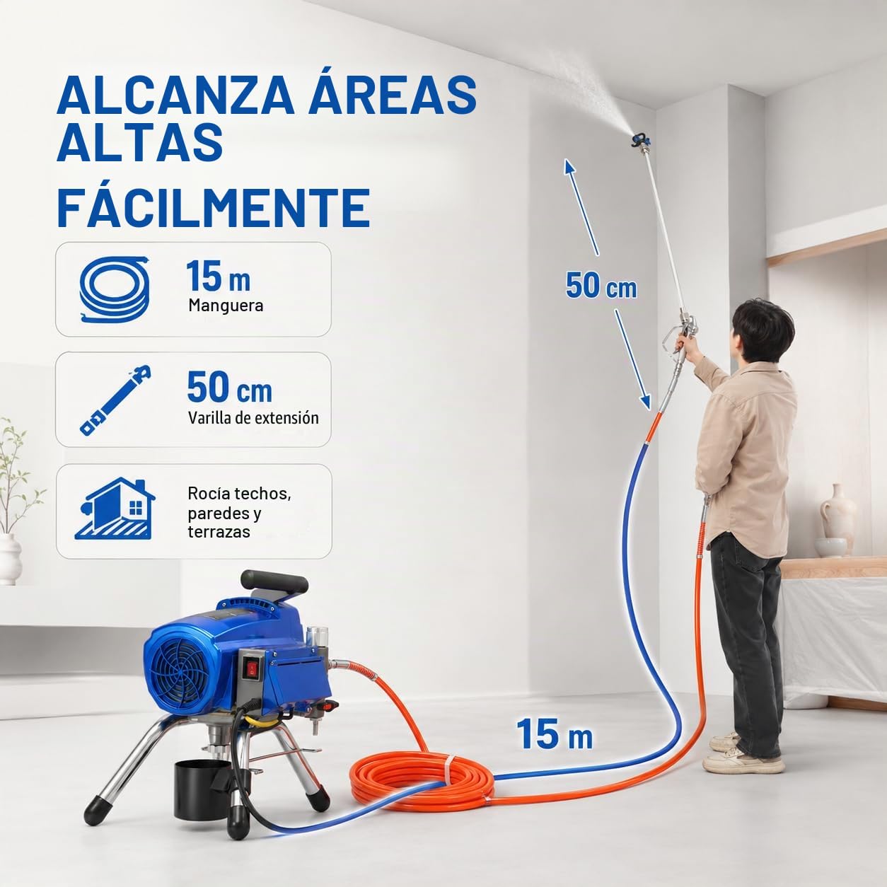 Aerosol Profi Airless 3000 W, pulverizador con control de presión, pulverizador de 23 MPa, sistema de pulverización de alta presión Airless 2,7 L/min (azul)