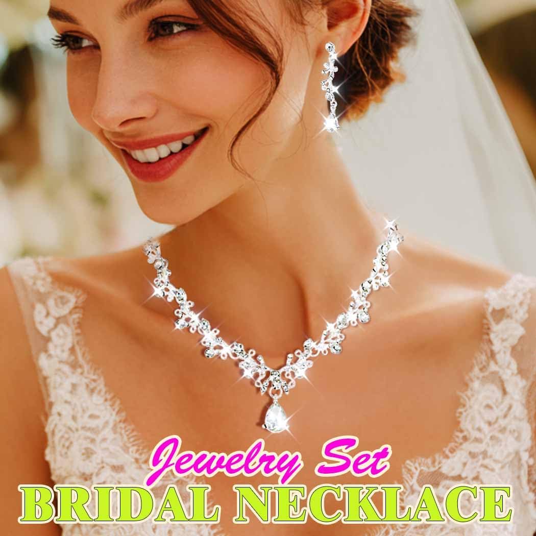 JAKAWIN Black Rhinestone Jewelry Set Formal Necklace Earrings Set for Women (3 Black) - Image 4