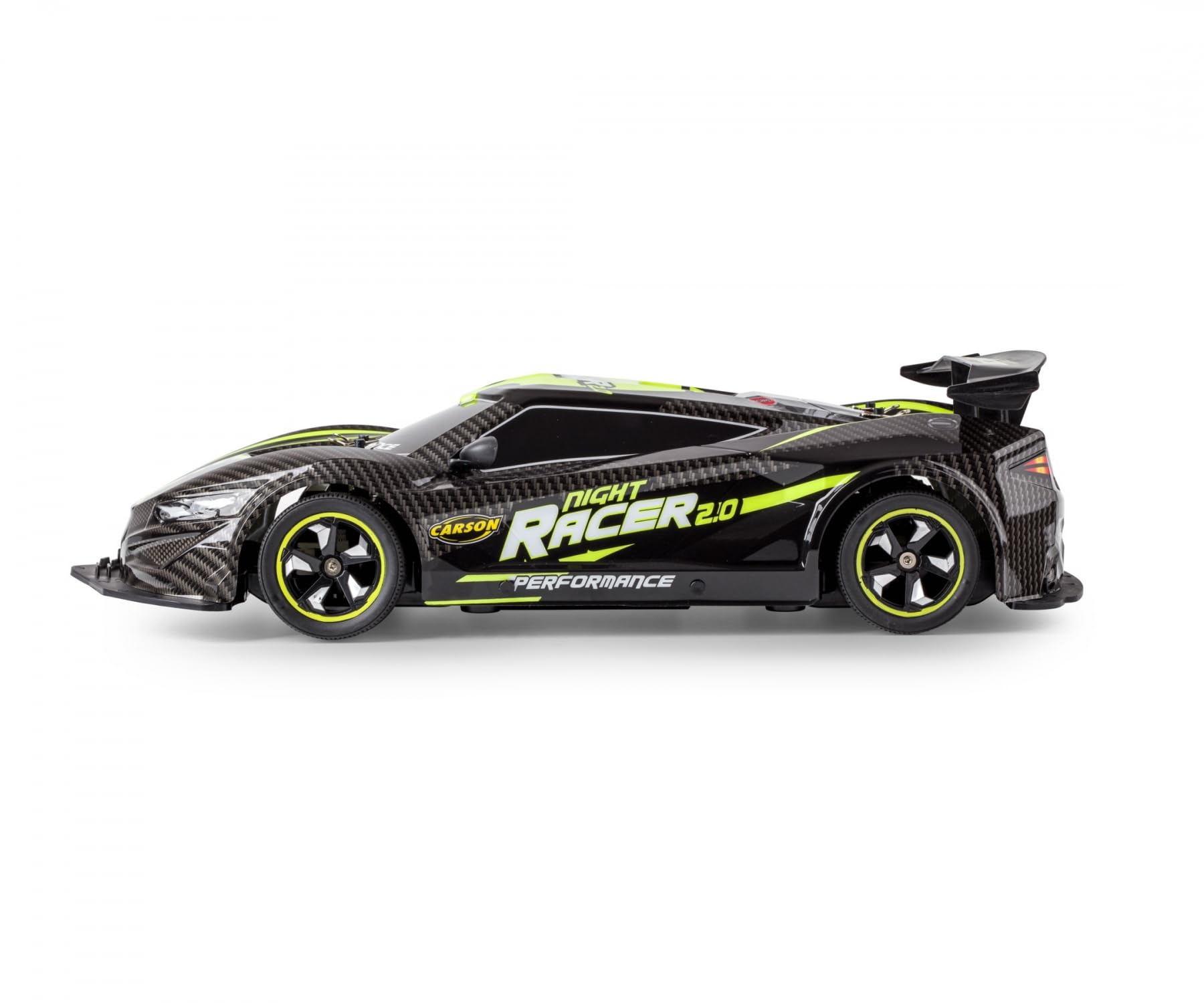 Carson 500404249 1:10 Night Racer 2.0 2,4 GHz 100% RTR żółty - zdalnie sterowany samochód, oświetlenie LED, w zestawie baterie i pilot zdalnego sterowania, czas jazdy ok. 40 min