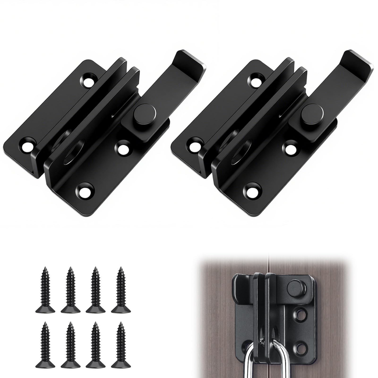 2PCS Stainless Steel Shed Lock, Bolt Lock Gate Latch Flip Latch Slide Bolt Tiny Padlock Hasp for Wooden Gates Garden Sheds Garage Doors Matte Black 45x40mm