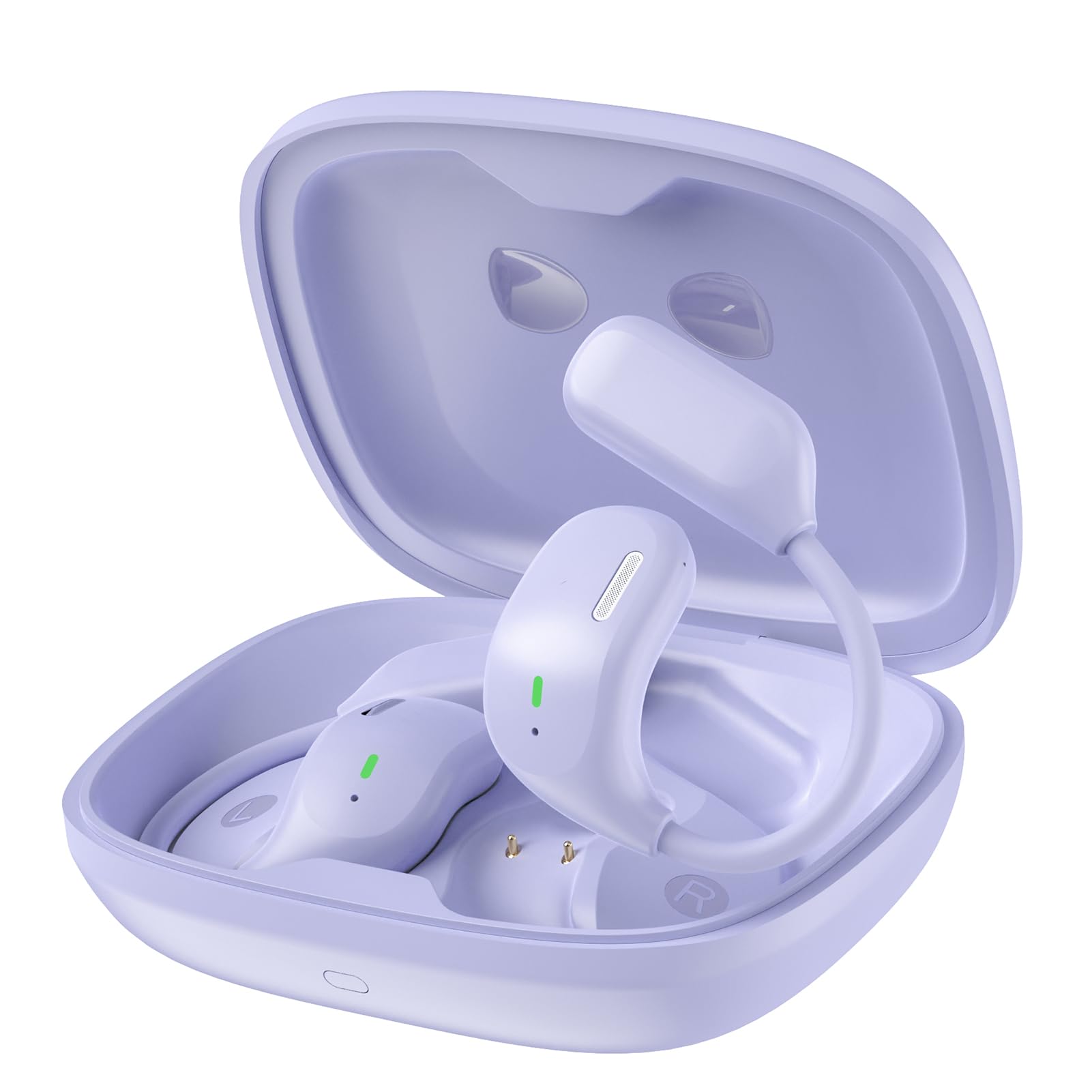 Auricolari Wireless con Gancio per L'orecchio, Comode Cuffie per Traduzione AI con Sottotitoli in Tempo Reale, Cuffie da Gioco a Bassa Latenza Allenamenti/viaggiatori (Viola)