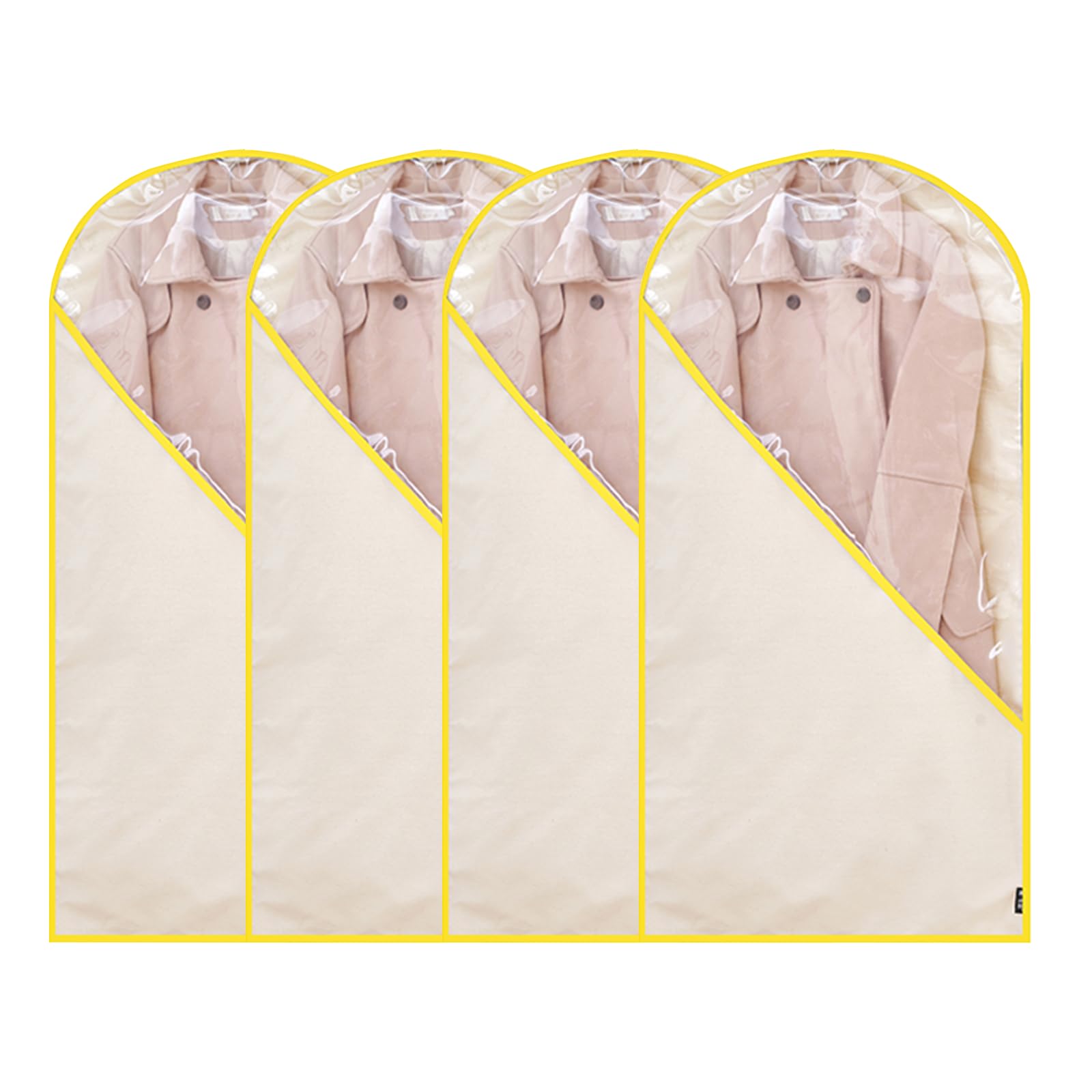 Pack de 4 Fundas Ropa Resistentes al Polvo y al Agua, Funda Traje Cuentan con Una Ventana Inclinada Extragrande, Fabricadas en Lona de Algodón con TPU de Alta Transparenci(Size:24*51in,Color:Amarillo)