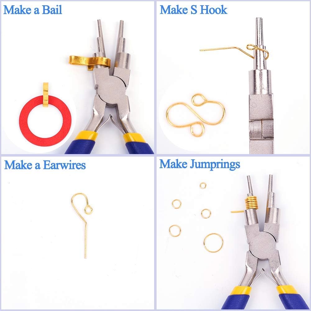 Beadthoven 1-Piece 6 in 1 Wire Looper Multi-Size Loping Pliers with 0.3mm Copper Wire Bail Ring Making Tool Forming Pliers Non-Slip Comfort Grip Handle for 3mm to 10mm Loops and Jump Rings