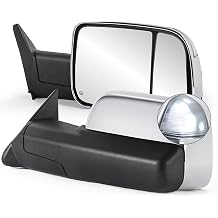KUIPERAUTO Pair Chrome Power Heated Towing Mirrors Compatible for 1998-2001 Dodge Ram 1500/1998-2002 Dodge Ram 2500 3500 w/White DRL, Led Turn Light