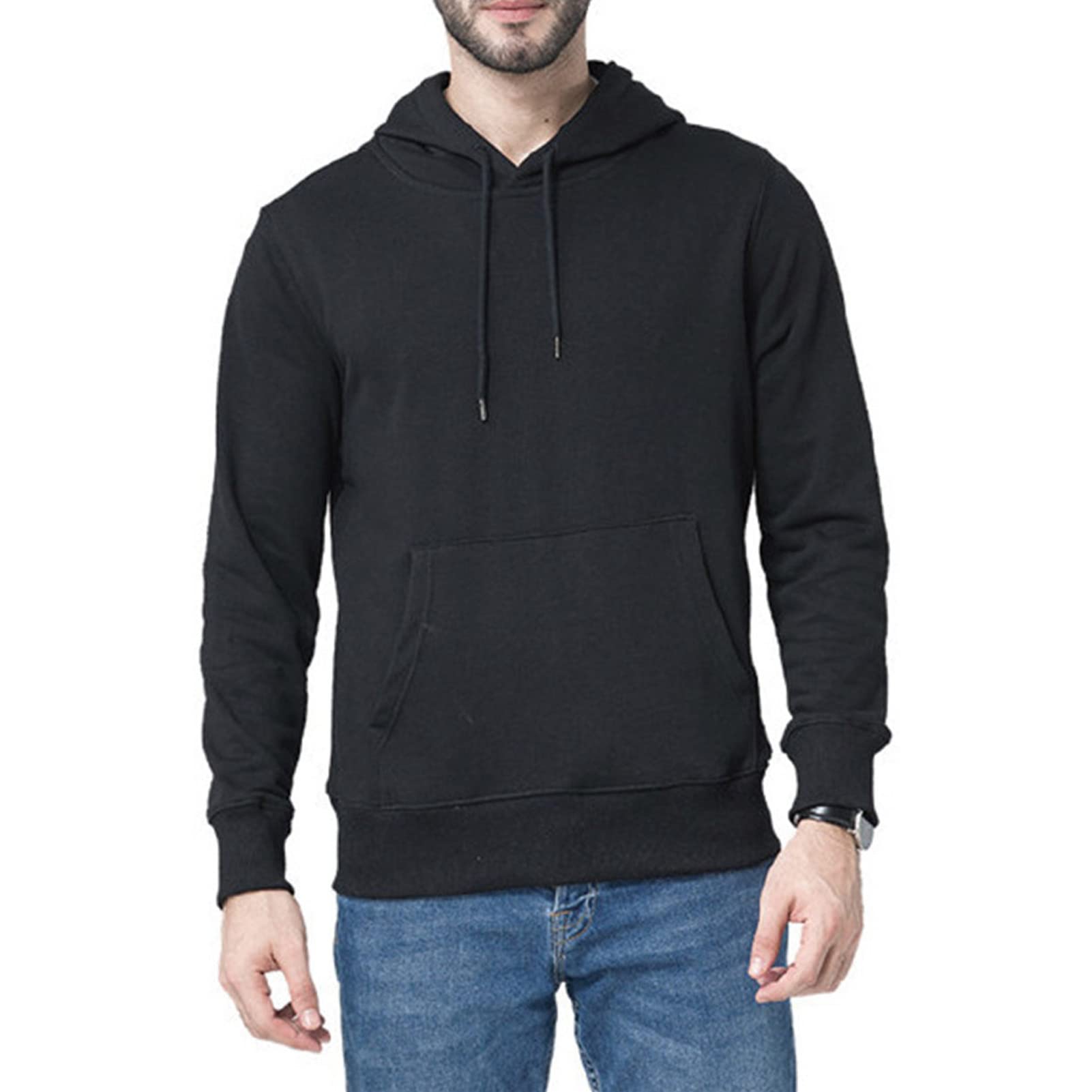 Maiyifu-GJ Men's Solid Athletic Hooded Sweatshirt Casual Long Sleeve Pullover Hoodie Comfy Sports Hoodies with Kanga Pocket (Black,4X-Large)
