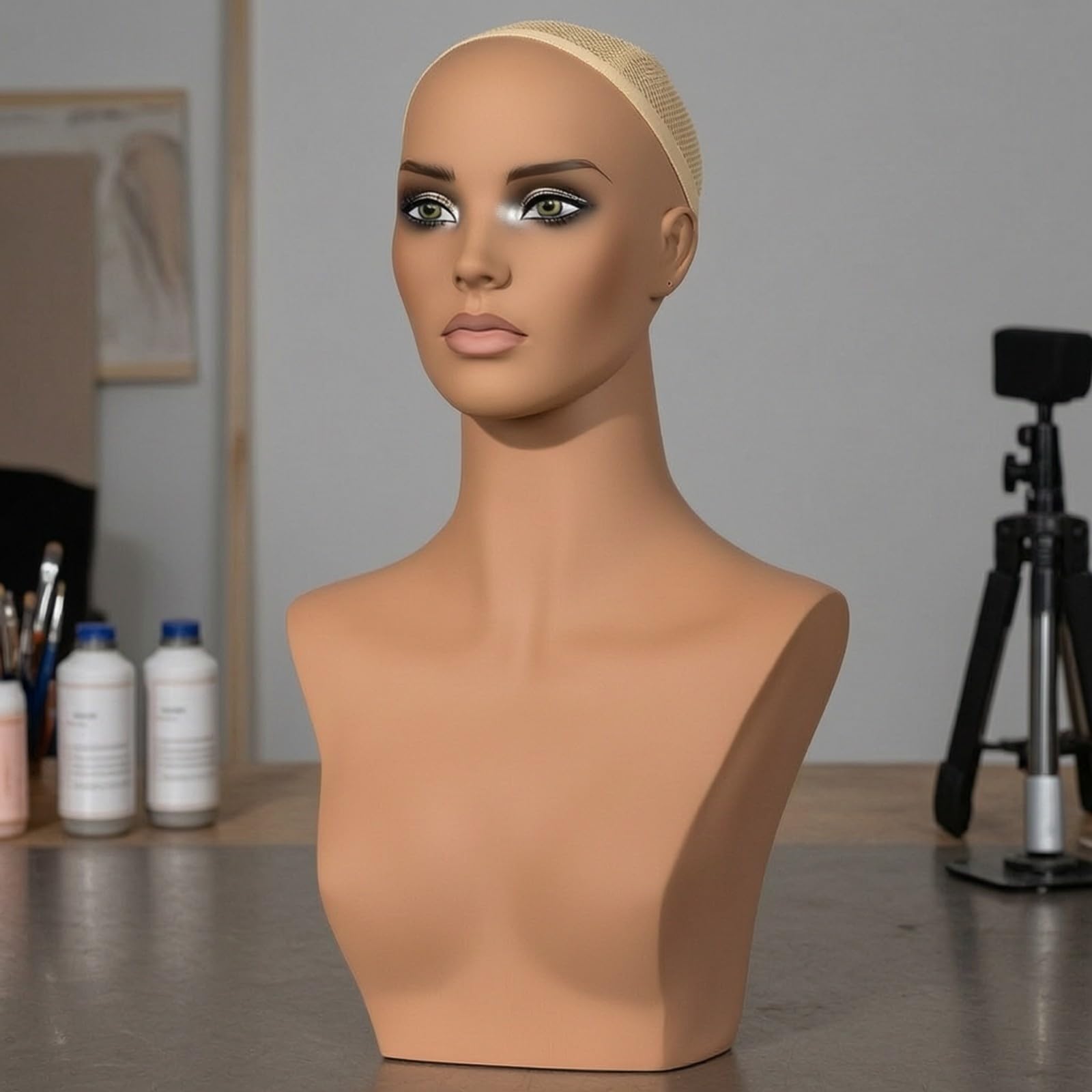 Qianly Testa di Manichino Femminile Realistico Testa di Manichino in PVC Professionale per Parrucchieri, Fotografia