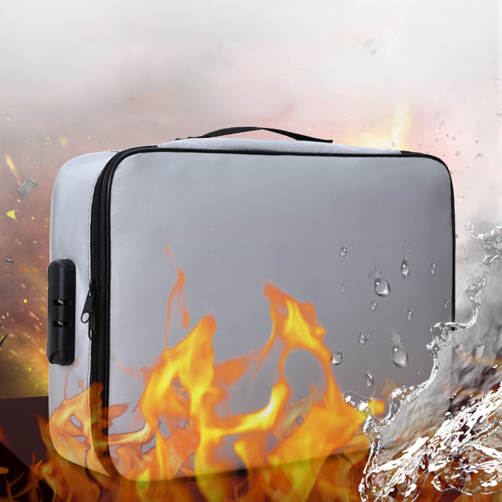 Yuehuamech Fireproof Document Bag Large Capacity Waterproof Fireproof Storage Box Document Box Document Organizer Box with Lock for Legal Files Passport Certificates Cards Album Valuables Jewelry Cash