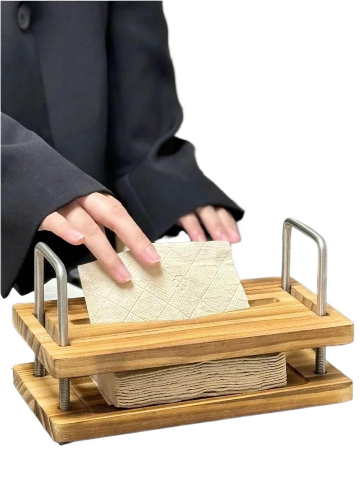 Servilletero Madera Caja de pañuelos madera maciza, soporte for papel cocina, almacenamiento bombeo, servilleta, tipo suspensión café(Square buckle brown)