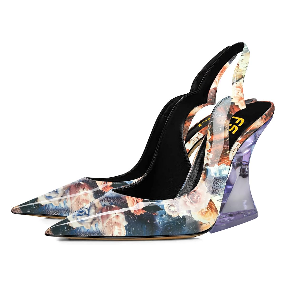 FSJ Women Chic Pointed Toe Slingback Pumps Sexy Transparent Chunky High Heel Slip On Graduation Dress Shoes Size 4-15 US