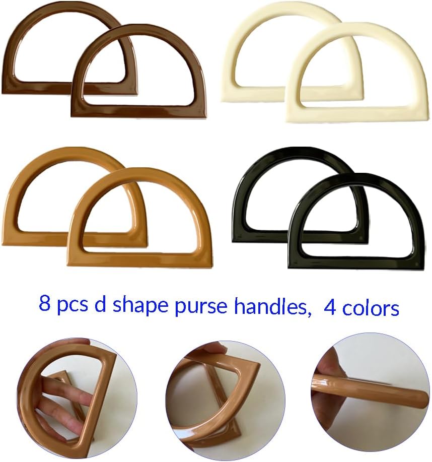 4 Pcs Leather Crochet Bag Bases, 8 Pcs D Shape Purse Handles with 2 Size Crochet Hooks for DIY Bags Craft Making - Image 6