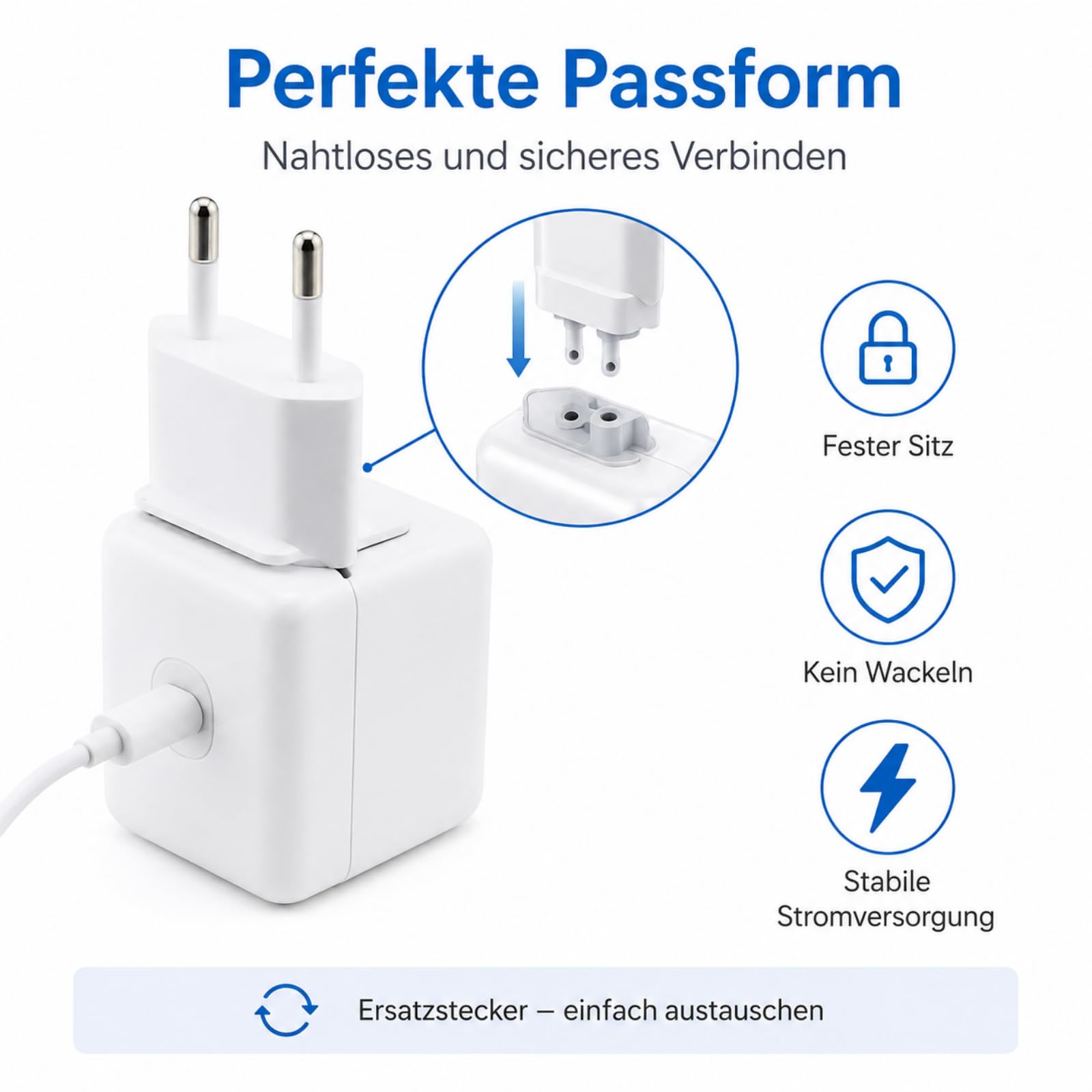 VIEVRE 2 sztuki adapter AC wtyczka europejska, wtyczka UE do zasilacza Apple wtyczka zamienna do MacBook, iPada, ładowarki, konwertera, złącze zastępcze