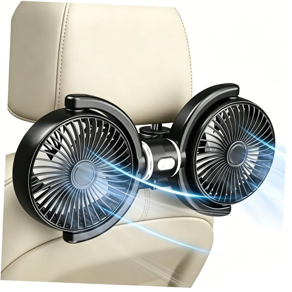 XYTTD USB Car Fan for Backseat for Kids, Dual Head Seat Fan Independently Controlled 360° Rotatable 3-Speed for SUV Truck Sedan
