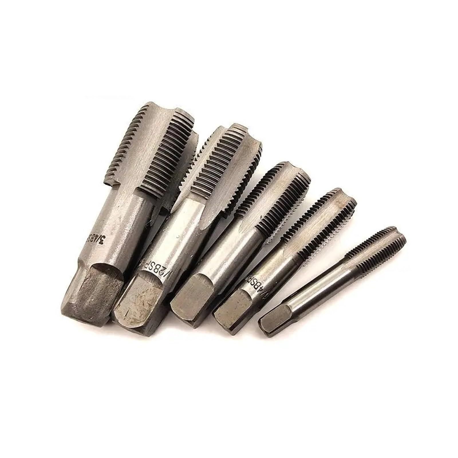 5 machos de roscar cónicos HSS para tuberías de Agua, Rosca metálica BSP de 1/8", 1/4", 3/8", 1/2" y 3/4". Kit de roscado para tuberías y grifos.