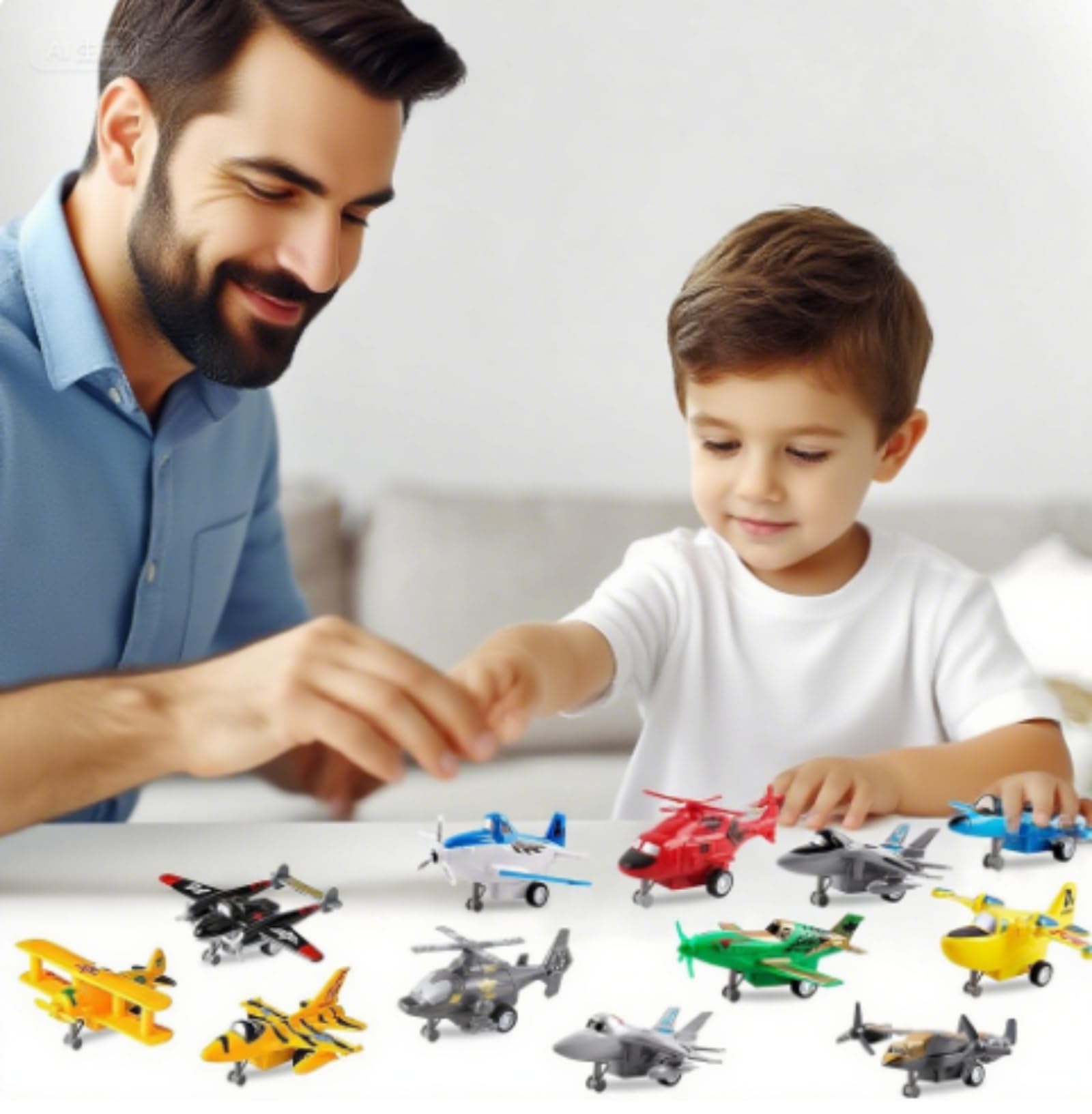 deAO Set Aerei Giocattolo di Attrito 12 Figure da Collezione Piccola Scala Assortimento di Aeromobili ed Elicotteri Inclusi