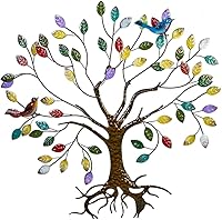 VEWOSTAR Tree of Life Metal Wall Art - Colorful Leaves Hummingbirds Sculpture, 25.5x24.8" Rustproof Indoor Outdoor Decor