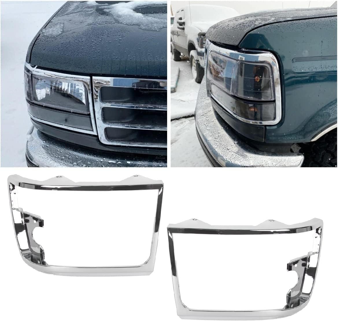 HECASA Headlight Chrome Trim Bezel Compatible with 1992-96 Ford Bronco F150 Truck 1992-97 F250 F350 F450 Truck RH & LH Headlamp Doors Pair Set