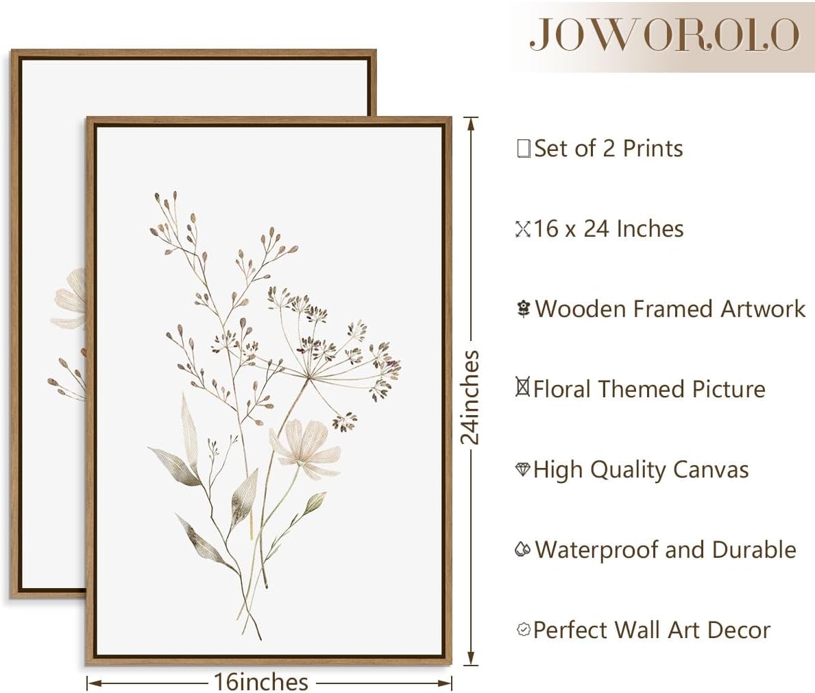 Boho Wall Art Set of 2 Watercolor Botanical Floral Picture Blossomy Wildflower Canvas Art Prints Minimalist Flower Wall Decor for Living Room Bedroom Bathroom Home Office Decoration, 16x24 Inch Framed Watercolor Botanical (Framed) 24L" x 16W"