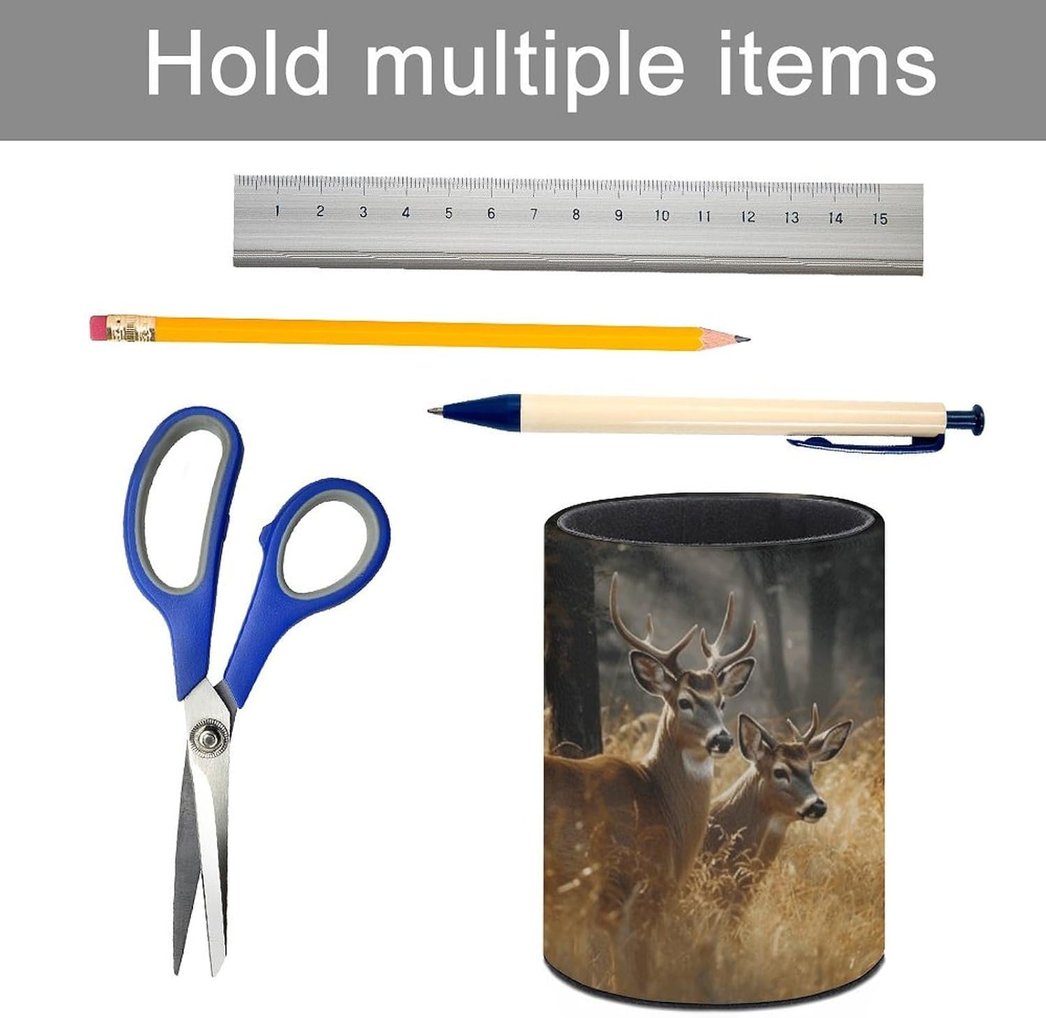 Office Nature Wild Deers Desk Organizer Pen Holder Round image 5
