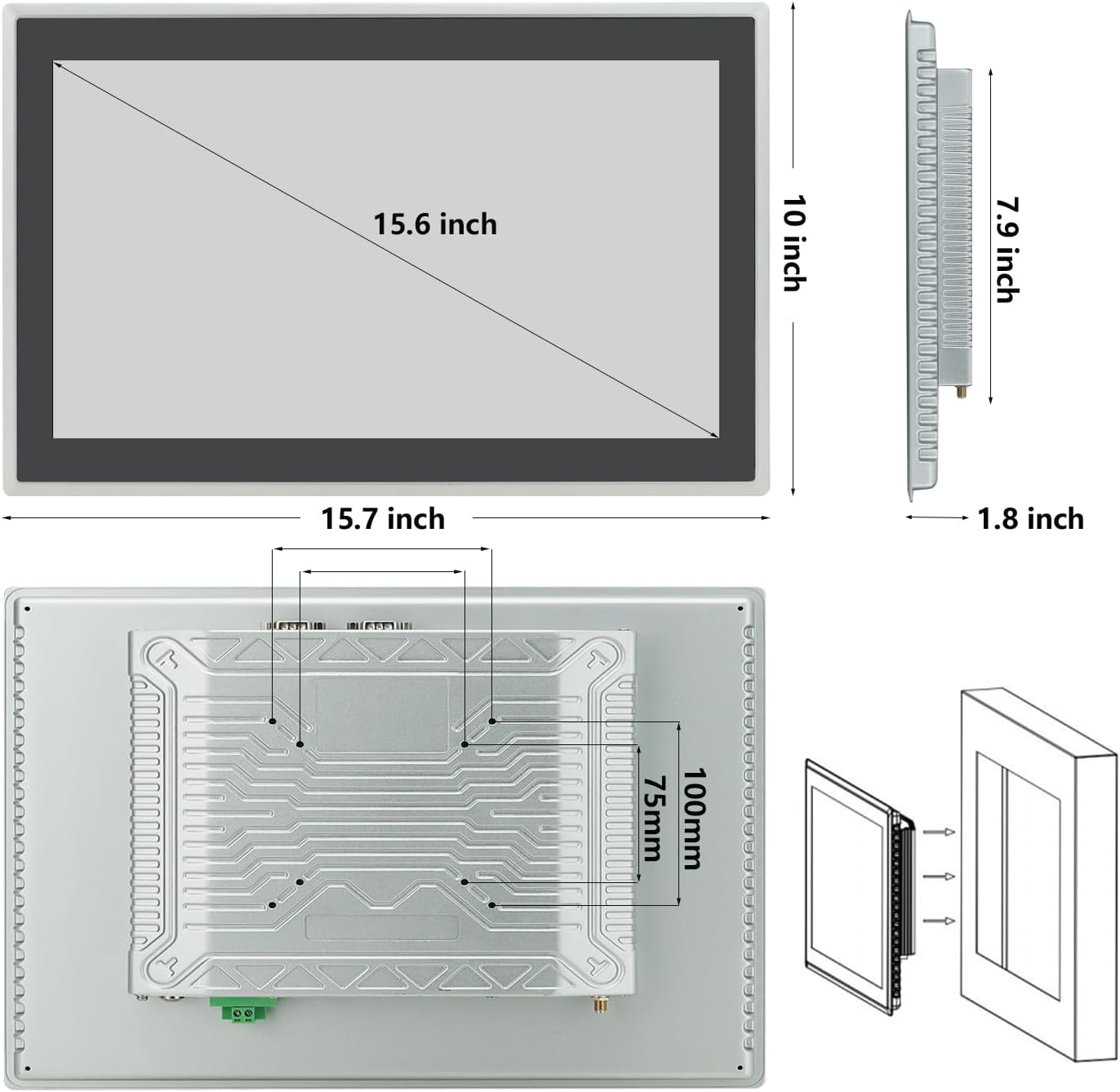 15.6 inch Android 11 Industrial Embedded Interactive Touchscreen Monitor, Capacitive Multi-Touch Tablet with Front IP65 Monitor, RAM 4G & ROM 32G, WiFi & BT, HD-MI-Out & USB Ports