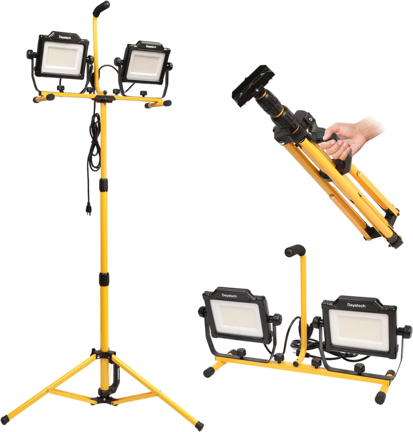 180W 20000 Lumen Dual-Head LED Work Light with Tripod Stand, 4 Brightness Adjustable, IP 65 Waterproof 10 Ft Power Cord