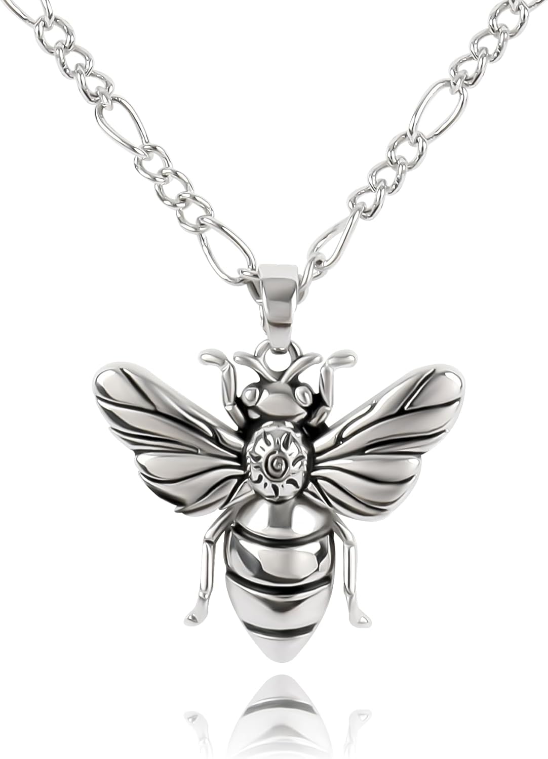 NEKOL Vintage Silver Bee Necklace for Women Men - 14K White Gold Plated Pendant, Punk Retro Simulated Insect Charm Choker, 3D Bumblebee Adjustable Chain Party Jewelry Gift