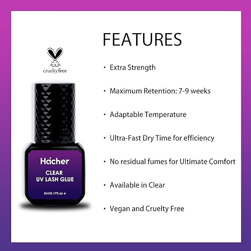 Miniatura 5 de HAICHER Pegamento de pestañas UV para extensiones de pestañas, secado de 1 a 2 segundos, retención extrema de 7 a 9 semanas, adhesivo de pestañas