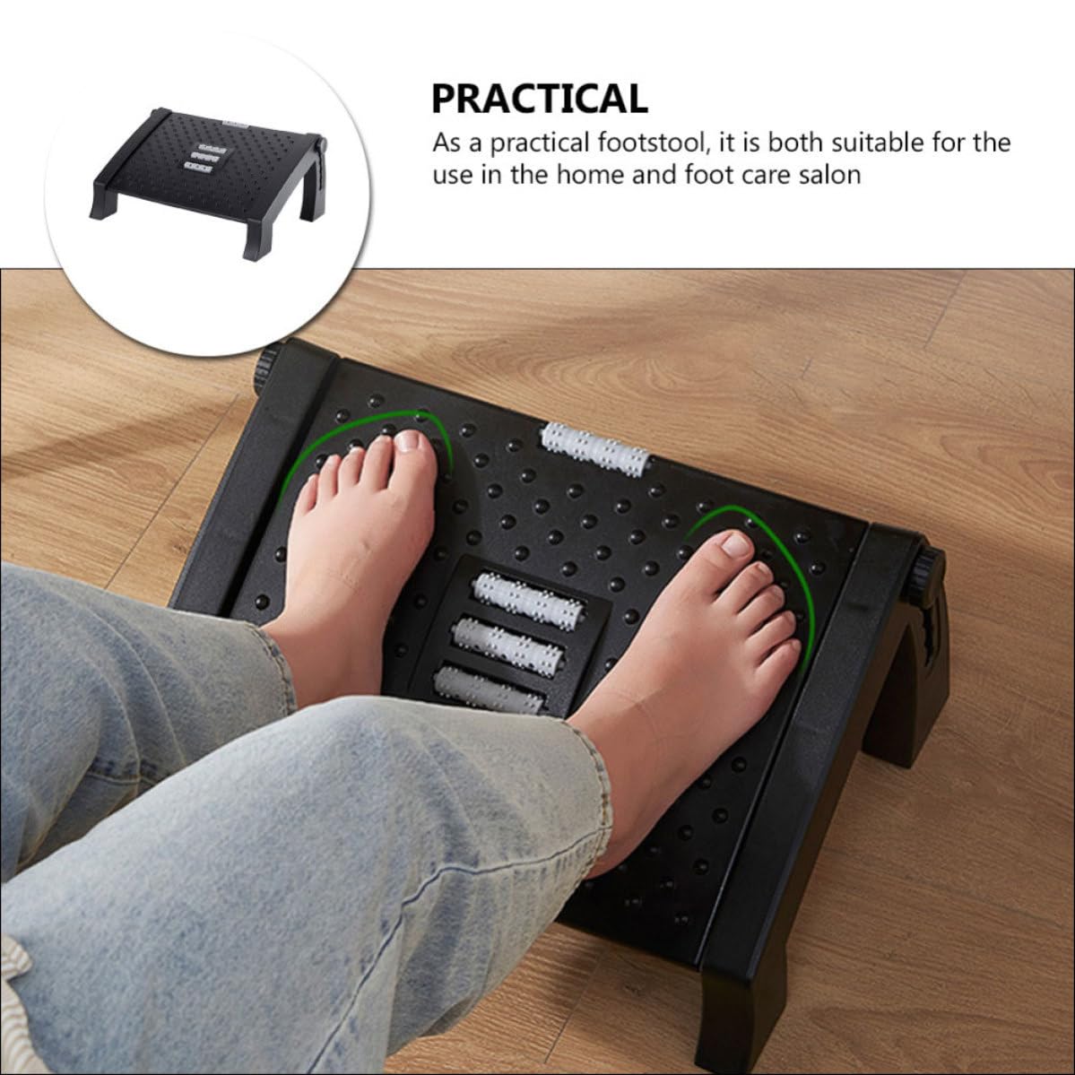 Gadpiparty Tabouret de Pédicure Pratique Repose-Pieds Réglable en Abs, Structure Stable et Massage Plantaire pour Soins des Pieds à Domicile ou Salon