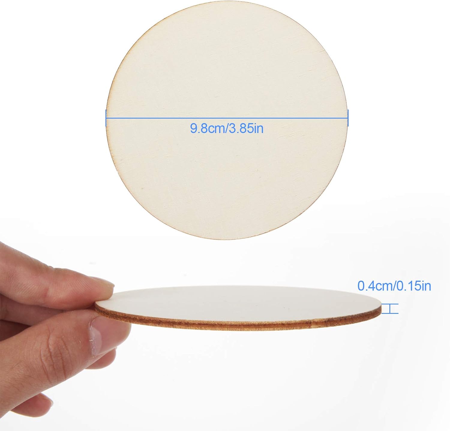 100 Pieces 4 Inch Wooden Circles, Unfinished Round Wooden Cutouts, Natural Round Wood Slices for Drinks, DIY Crafts, Coaster, Painting, Staining, Laser Engraving and Decorations
