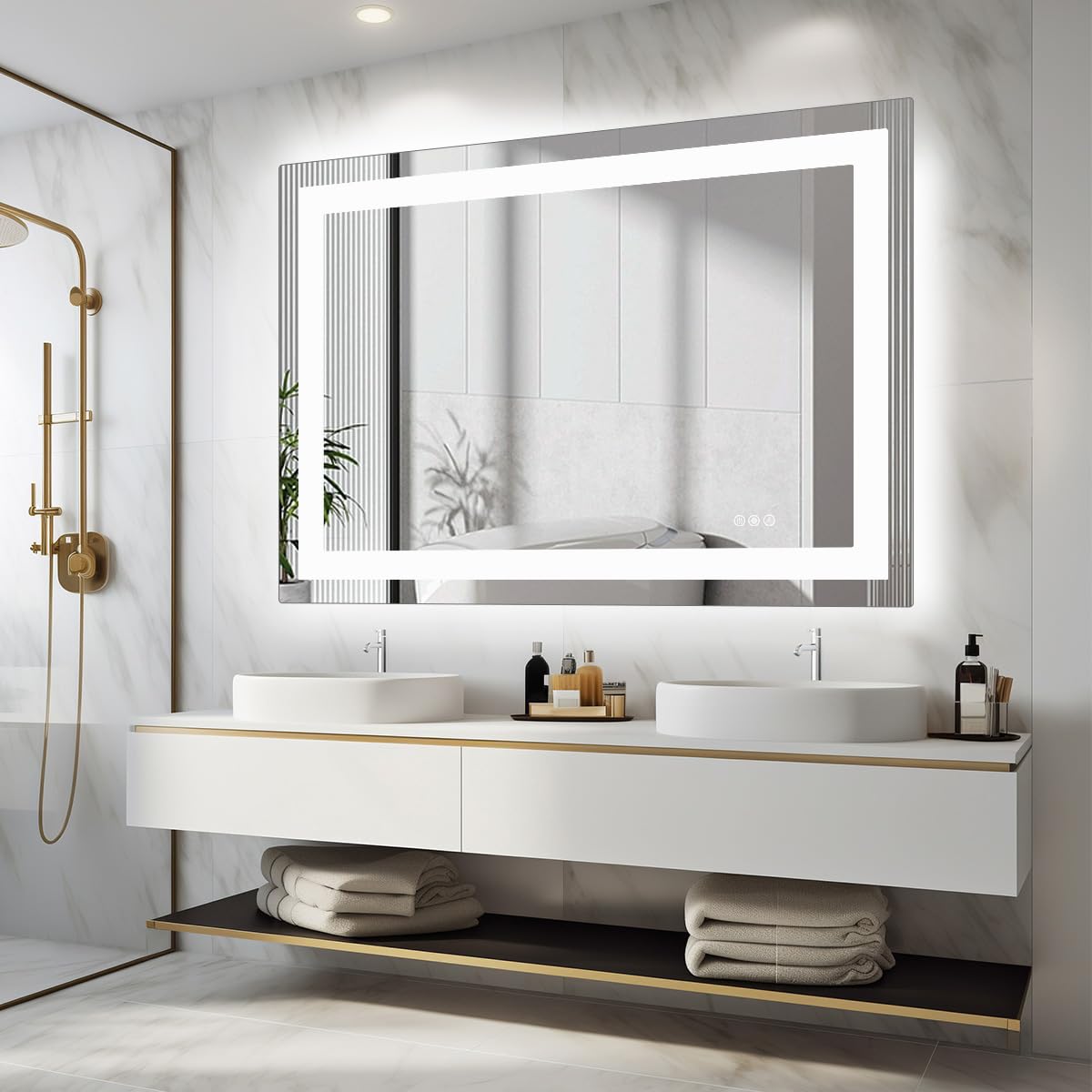 Simple Deluxe LED Bathroom Mirror 36x48 Inch Tempered Glass - Frameless LED Backlit Lighted Mirror for Bathroom Vanity