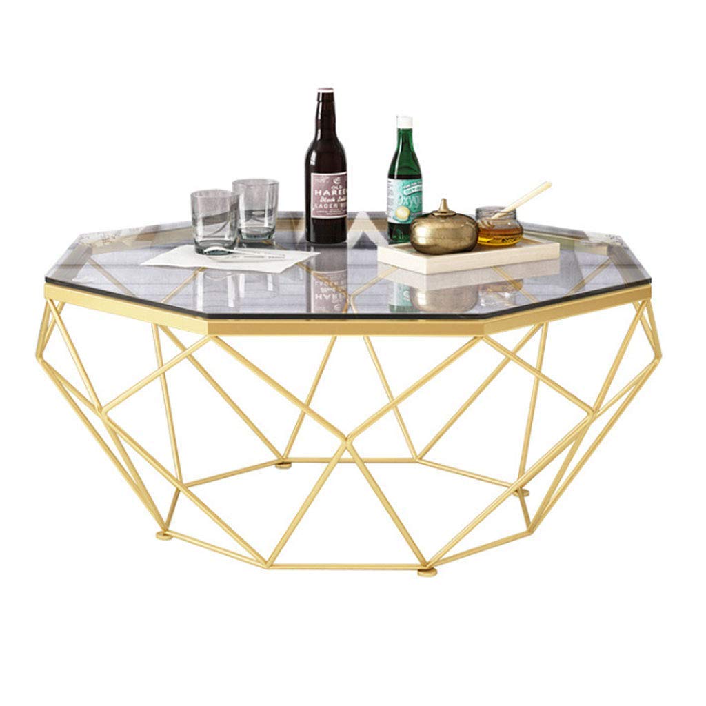 Table basse en verre trempé transparent et table basse salon en métal