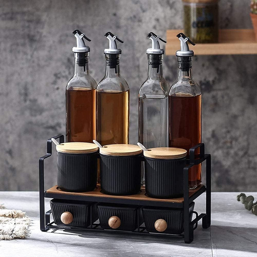 Renovation House Ceramic Sugar Bowls with Bamboo Lids and Functional Round Condiment Jar for Home Storage Canister C 50Ml*6+500Ml*4