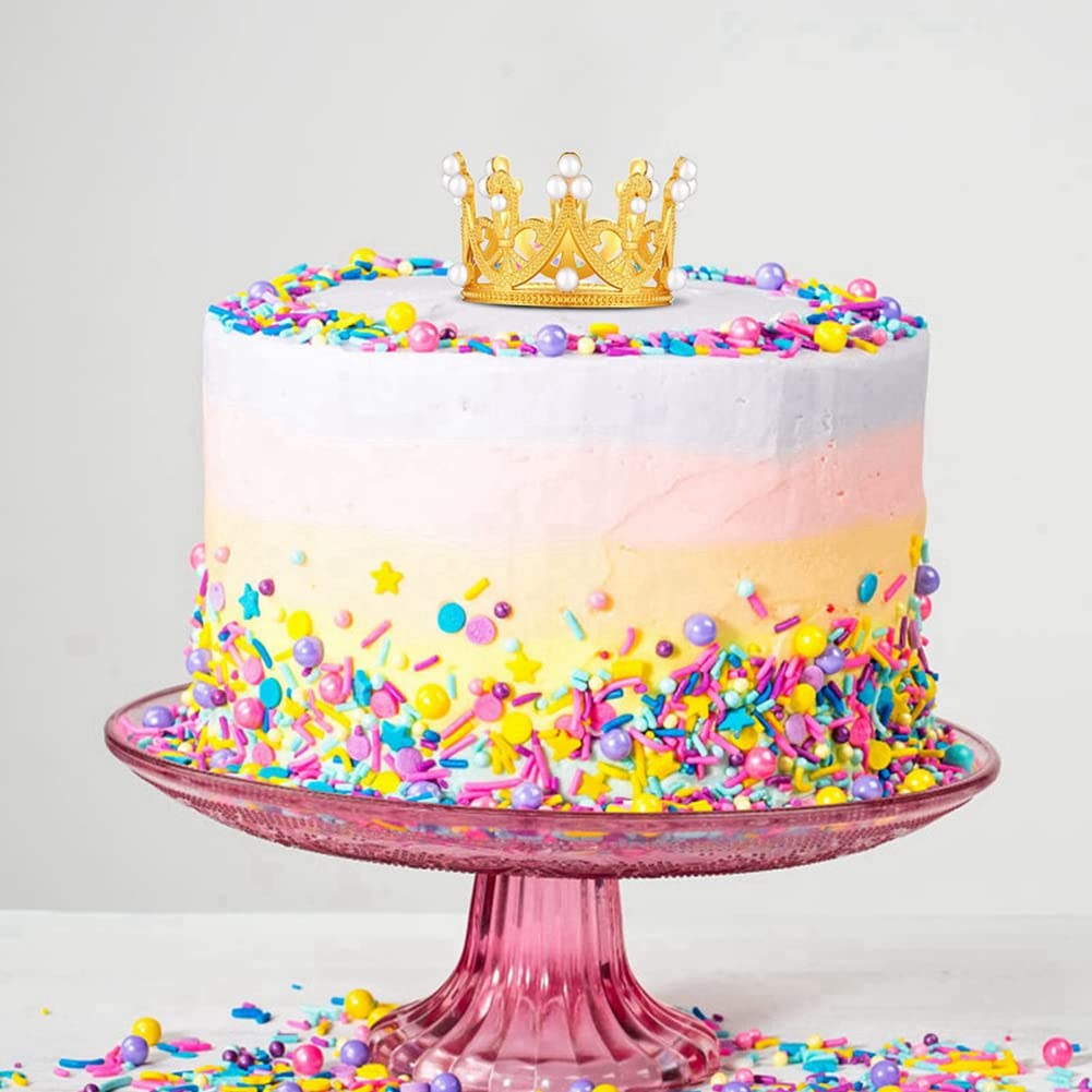 Set Di 2 Mini Coroncine Con Perle E Strass Per Decorazione Torte - Compleanno, Matrimonio, Festa Principessa
