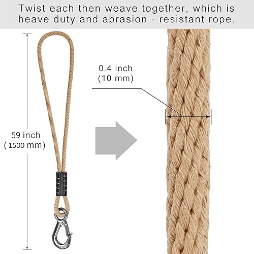 Miniatura 4 de BeneLabel Cuerda de columpio de árbol, 59 pulgadas, correa para colgar el columpio de árbol, gancho resistente, para interiores y exteriores,