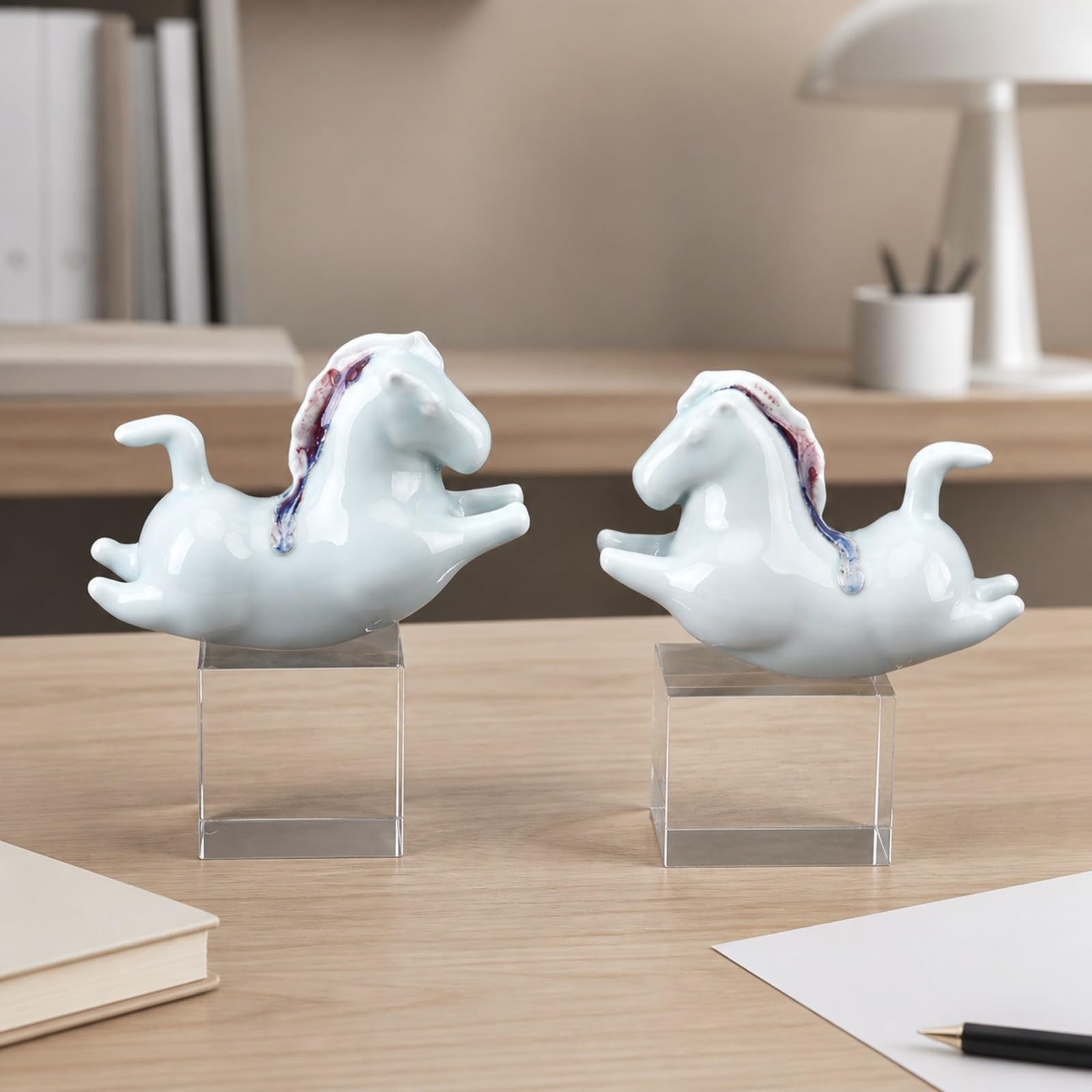 2 Piezas Figura Cerámica con Morno Figura Estatua para Salón
