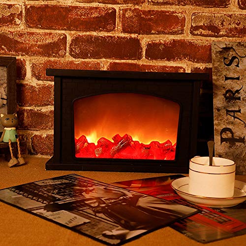 Image of Small Cozy Fireplace Lantern Traditional Realistic Log Wood Burning Flame Effect Ligh LED Charcoal Style Table LampFor Indoor & Outdoor Use