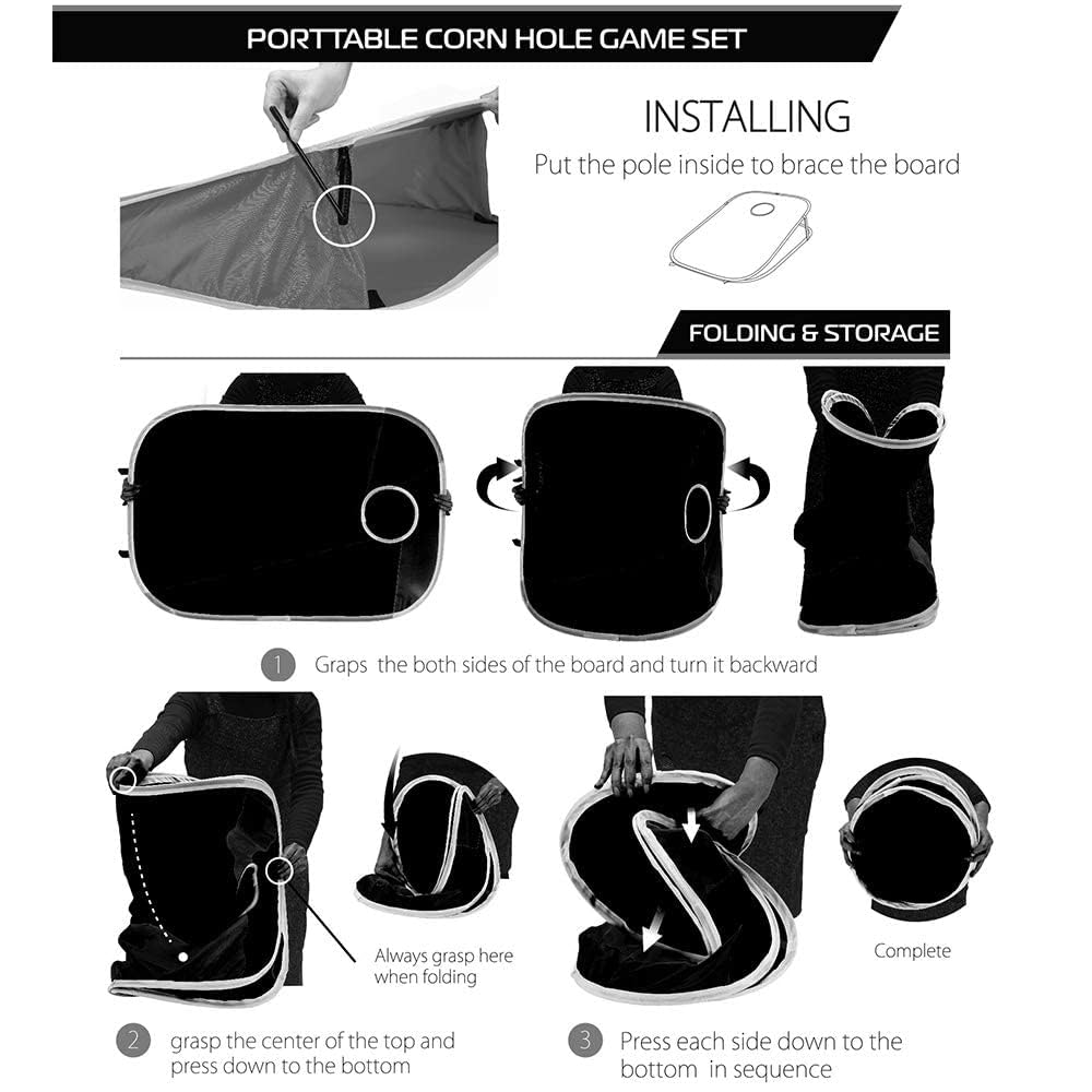 Juego de Cornhole plegable 2 en 1, juego de Cornhole portátil al aire libre con marco de PVC, 10 bolsas de frijoles y bolsa de transporte para niños, patio, césped, playa y camping