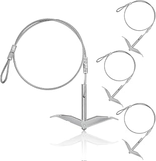 HANGER 4 Pack Ground Anchors Kit - Earth Anchors with 1/6" Galvanized Cable, Easy Hook for Sheds, Greenhouses, Carports, Gazebos, Tents, Orchards