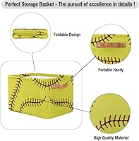 Vista 4 de AUUXVA Cesta de almacenamiento de béisbol y sóftbol amarillo, caja de almacenamiento grande con asas, cestas de regalo de Pascua, ideales para bebés
