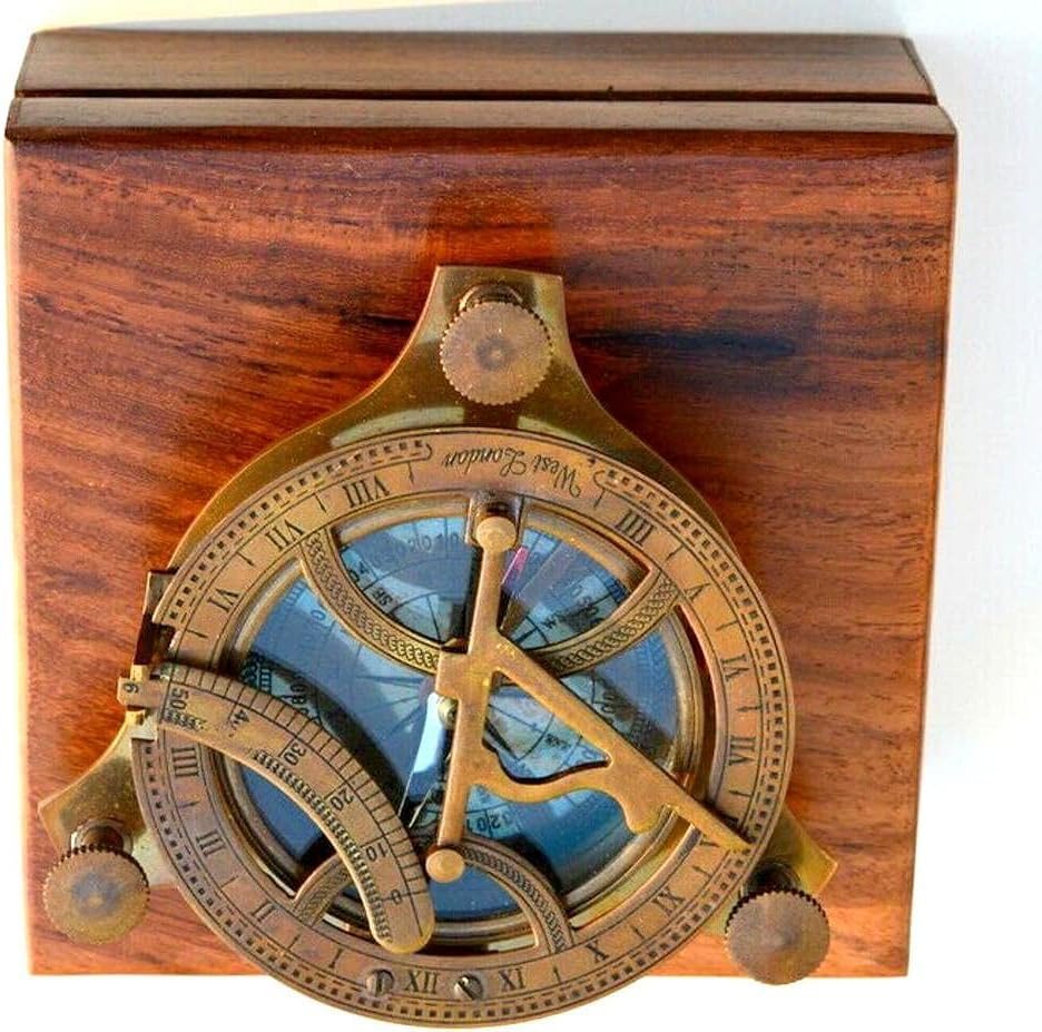 Brújula de Latón Vintage con Caja de Madera 4 Pulgadas miniatura 3