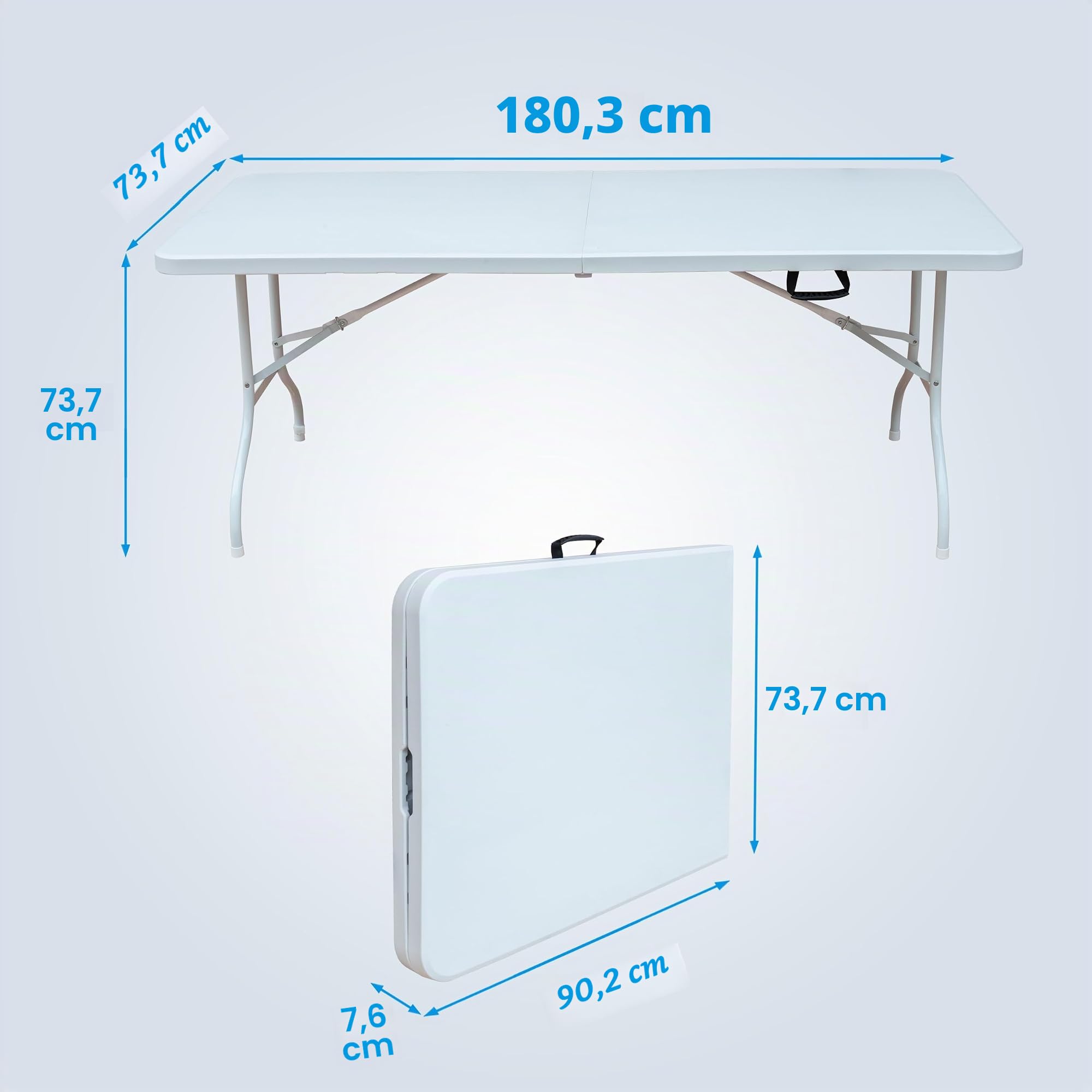 Mesa plegable de plástico portátil de 6 pies, mesa de comedor blanca resistente plegable por la mitad para campamento, fiesta, jardín, cena, cocina, trabajo, mesa superior interior y exterior
