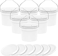 Vista 8 de Balde de cubo blanco de 6.5 galones con tapa Grado alimenticio Extra duradero de 90 MIL Asas de metal con empuñadura de plástico para fácil