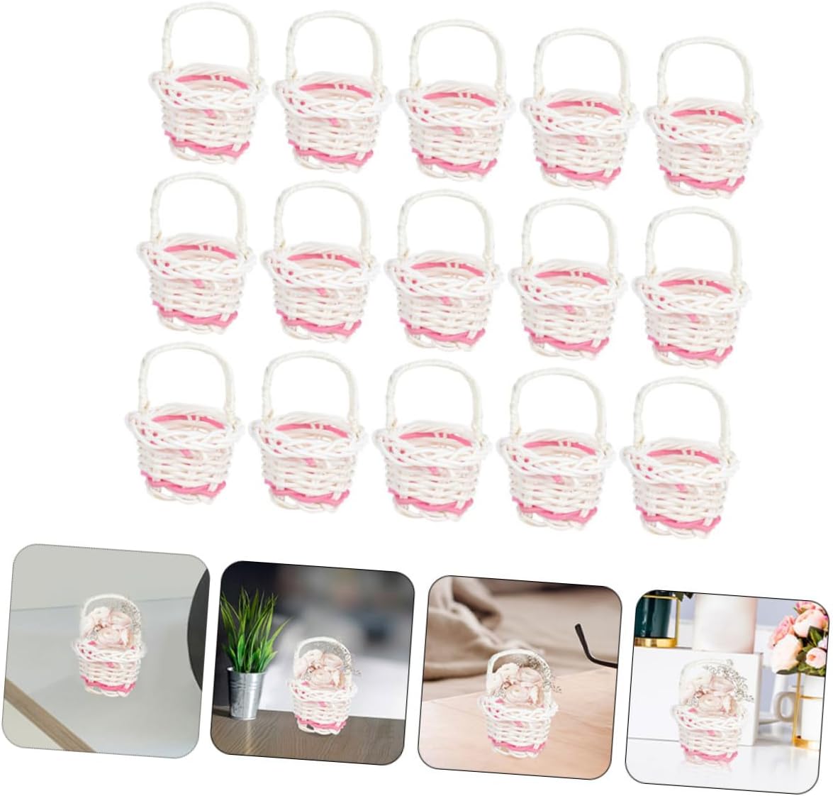 Ciieeo 4sets Rattan Woven Mini Baskets Portable Petal Baskets for Photography Props Mini House Decor Lightweight Design for for Flower Display and Home Organization 15pcs*4