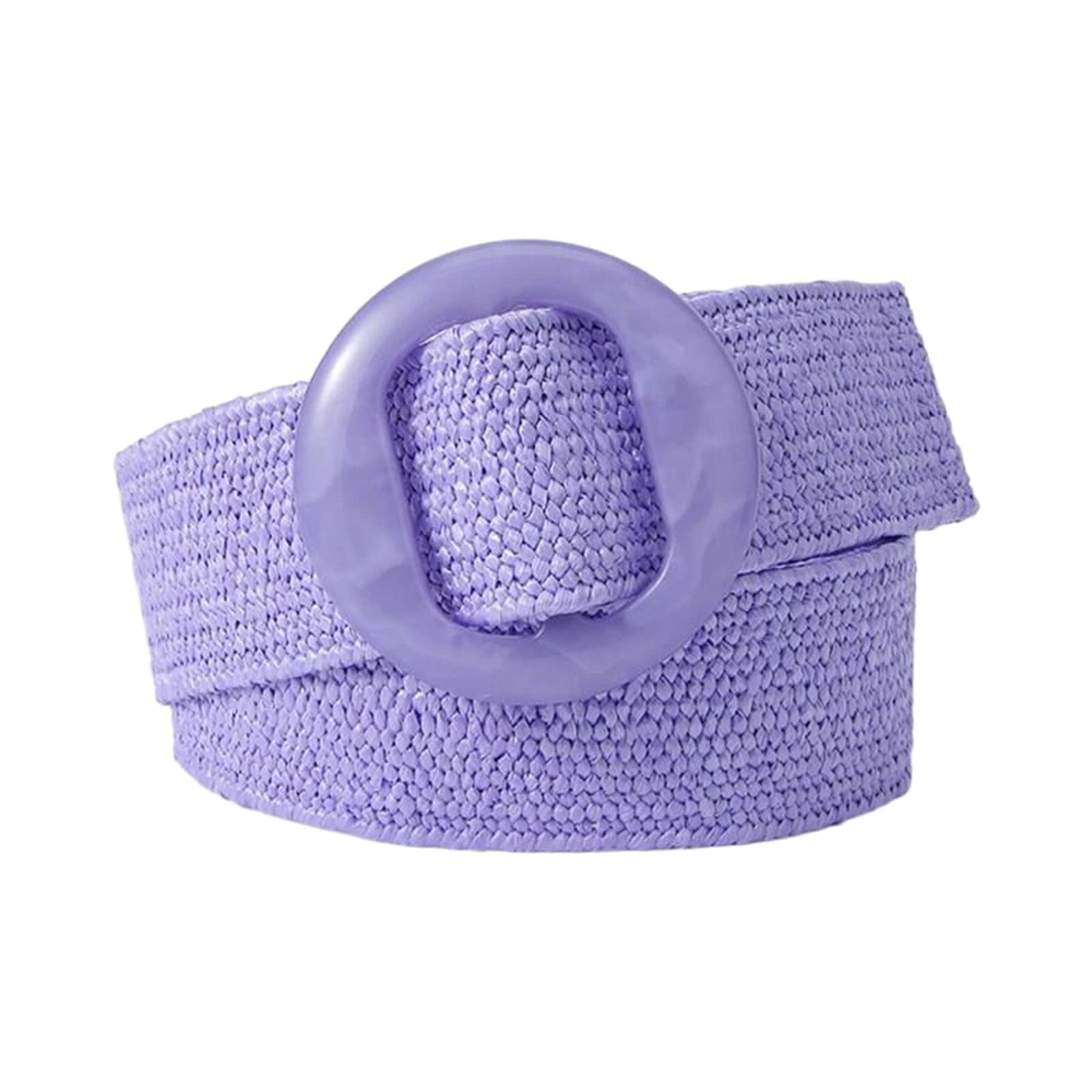 Rfxcom Adjustable Buckle Belt Women's Elastic Band Woven Braided Wide Belt Color Straw Vintage, Purple, One Size