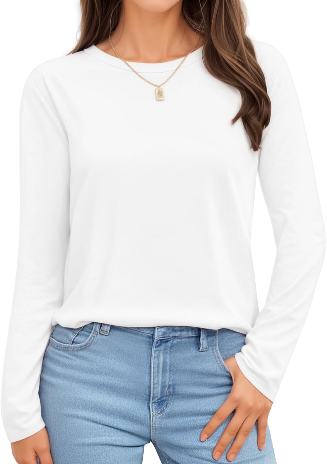 MANGOPOP Women's Body Suits Round Neck Loose Fit Satin Blouse Long Sleeve Bodysuit Tops - Image 2