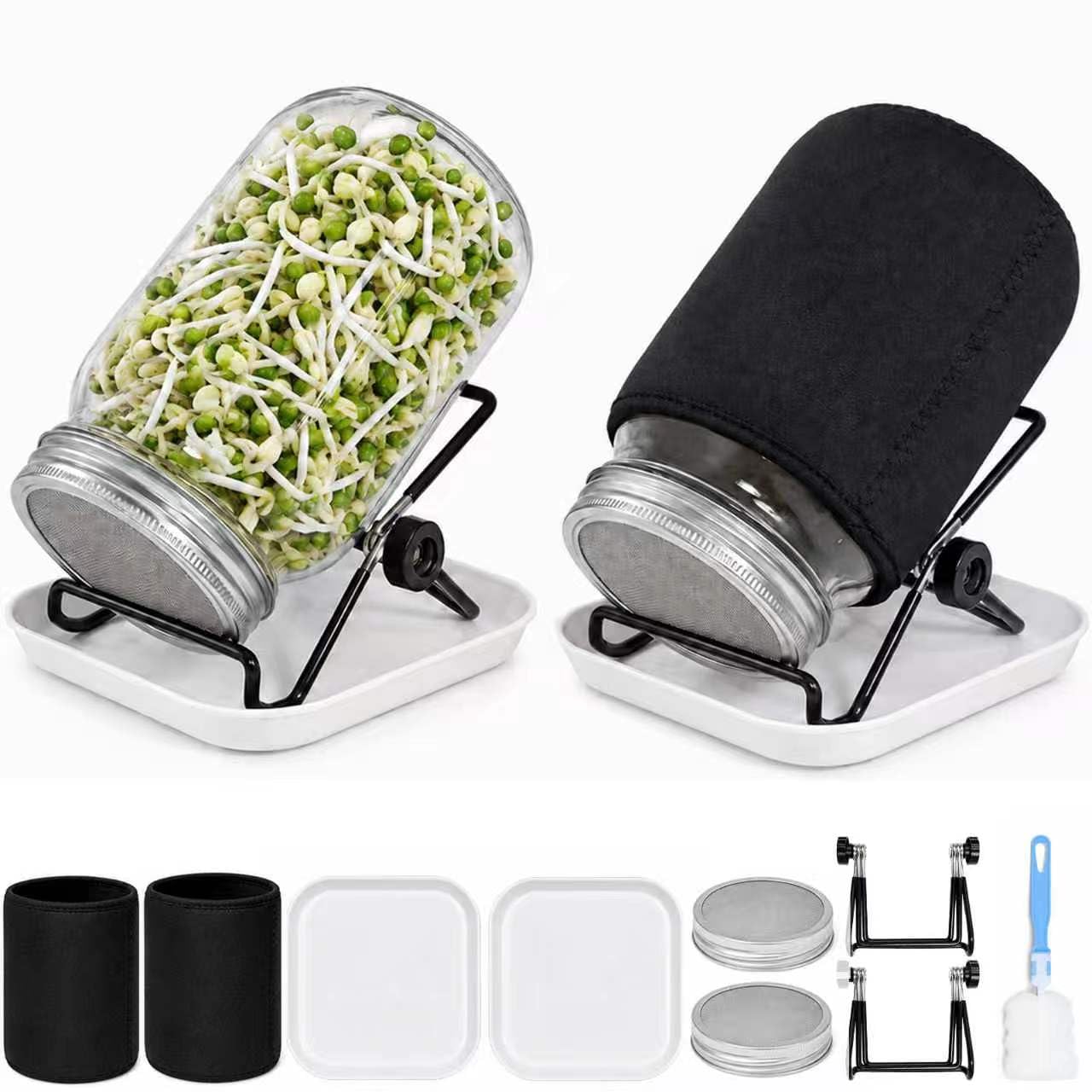 2 Pack Sprouting Jar Kit, 1L Mason Jars for Bean Sprouts, Broccoli, Alfalfa