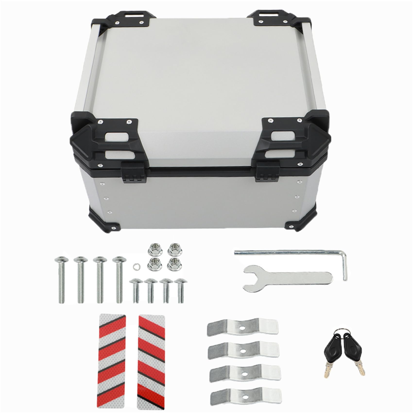 labwork 55L Motorcycle Top Case Tail Box with Backrest and Mounting Plate Silver 55L
