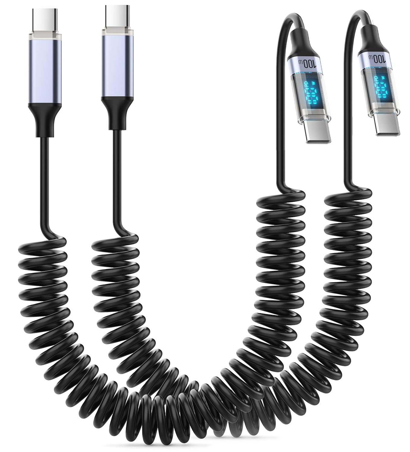 CarPlay Cable for iPhone 16, 100W Coiled USB-C to USB-C Cable, 3 FT, Car Cable for iPhone 15/16 Pro Max, Samsung Galaxy, Google Pixel, Supports Apple CarPlay & Android Auto (Black)